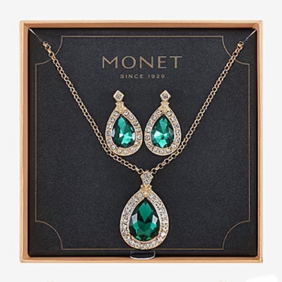 Monet Jewelry Pendant Necklace And Drop Earring 2. pc.Glass Jewelry Set - Picture 2 of 6